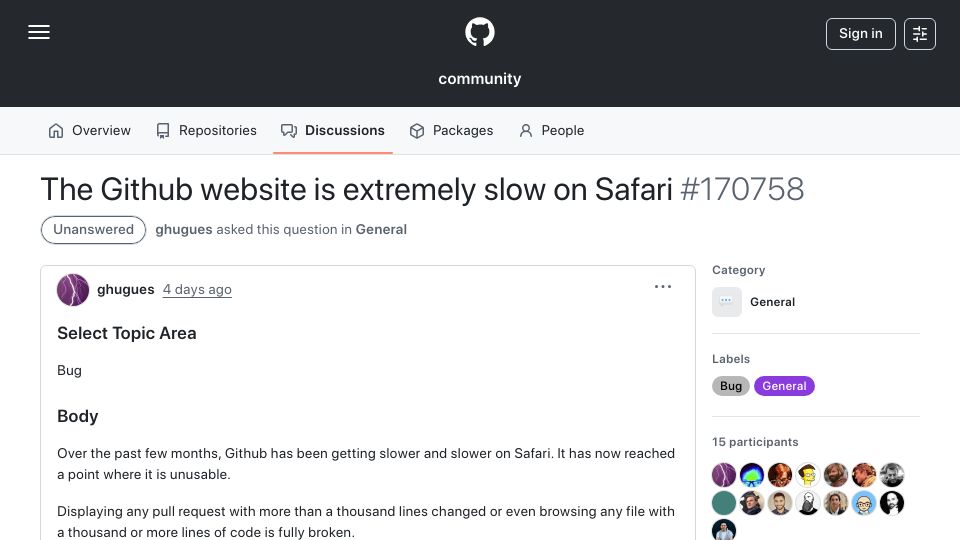 Screenshot of github.com: The GitHub website is slow on Safari