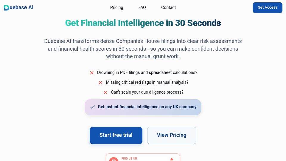 Screenshot of duebase.com: Show HN: I built AI that turns 4 hours of financial analysis into 30 seconds