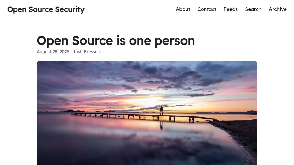 Screenshot of opensourcesecurity.io: Open Source is one person