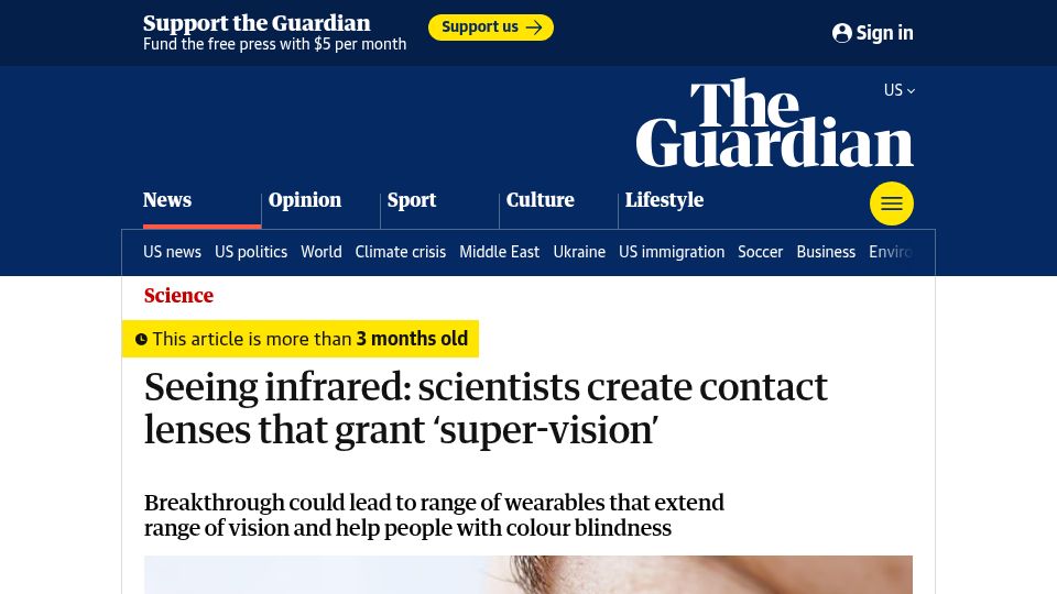 Screenshot of theguardian.com: Seeing infrared: contact lenses that grant 'super-vision'