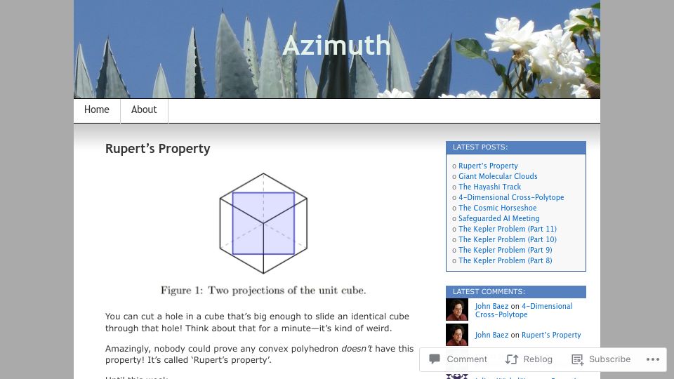 Screenshot of johncarlosbaez.wordpress.com: Rupert's Property