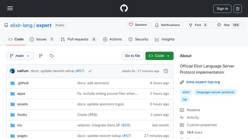 Screenshot of github.com: Expert: LSP for Elixir
