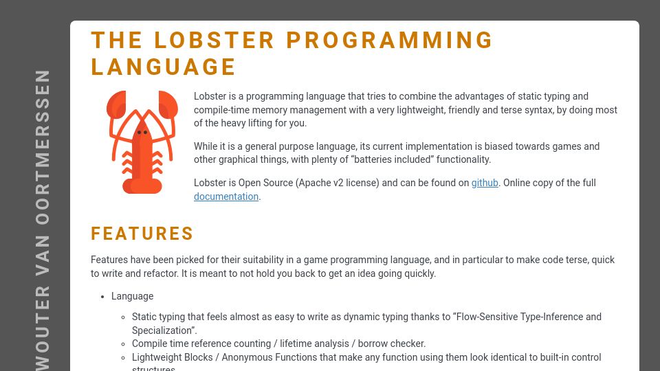 Screenshot of strlen.com: The Lobster Programming Language