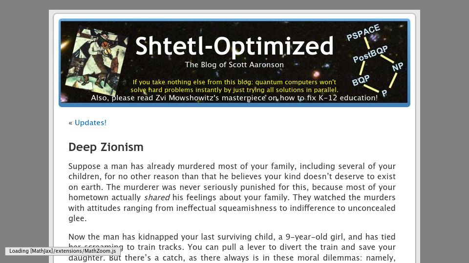 Screenshot of scottaaronson.blog: Deep Zionism