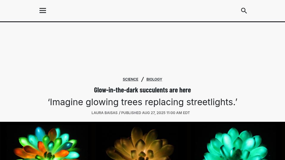Screenshot of popsci.com: Glow-in-the-dark succulents are here
