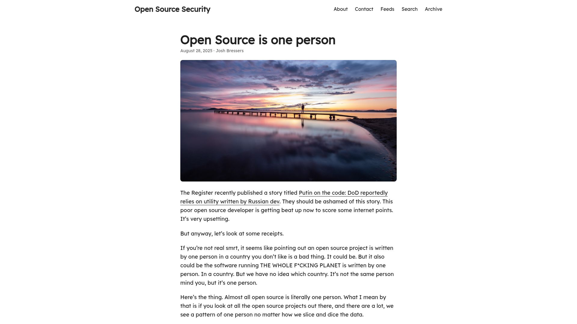 Screenshot of opensourcesecurity.io: Open Source is one person