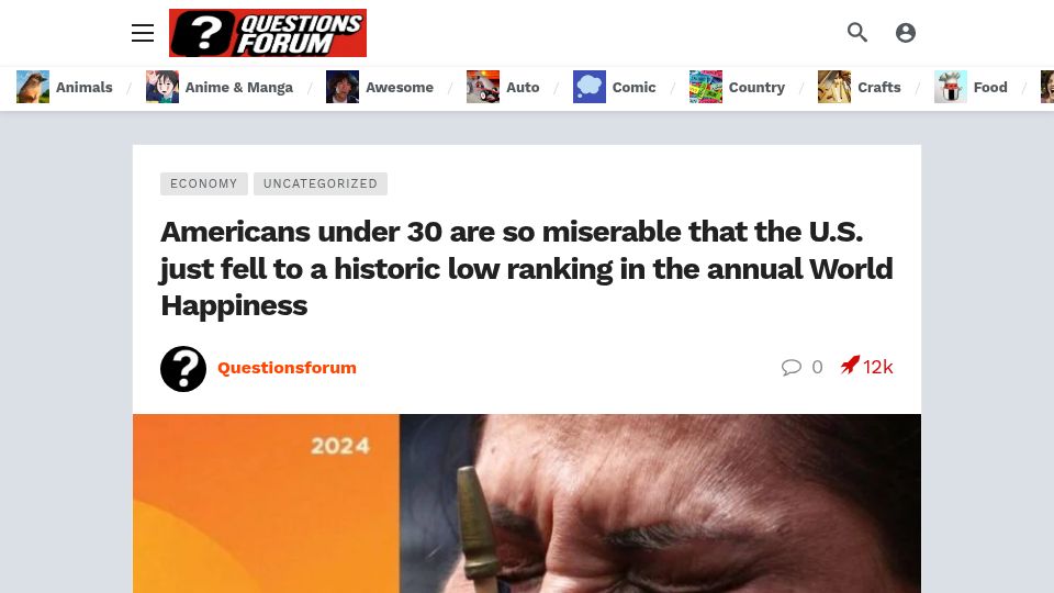 Screenshot of questionsforum.com: Why Americans Under 30 Are So Miserable