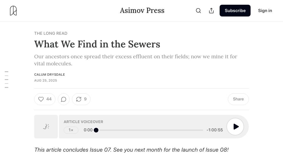 Screenshot of asimov.press: What We Find in the Sewers