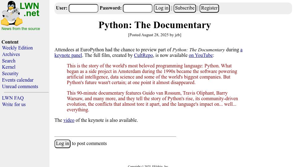 Screenshot of youtube.com: Python: The Documentary [video]