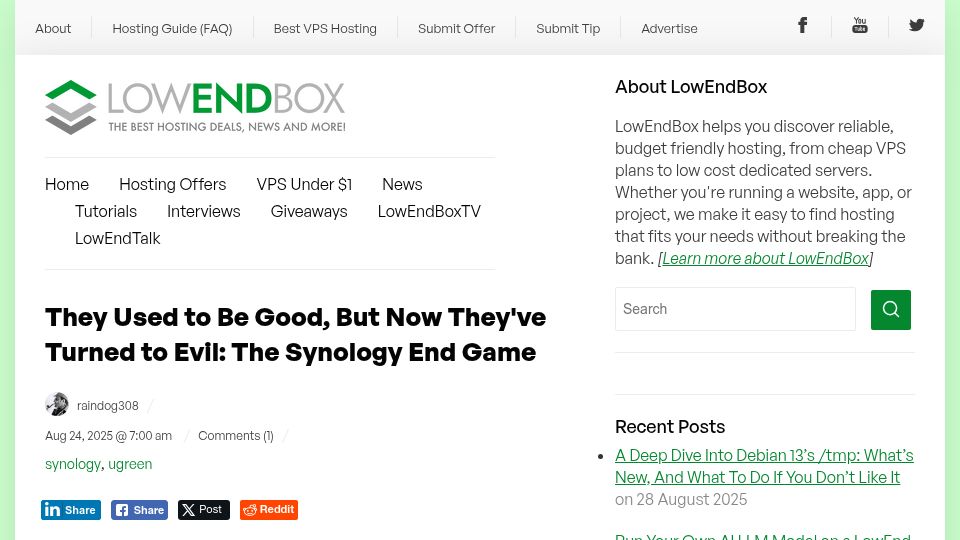 Screenshot of lowendbox.com: The Synology End Game