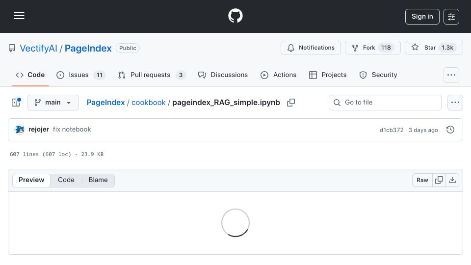 Screenshot of github.com: Show HN: Vectorless RAG