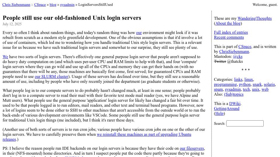 Screenshot of utcc.utoronto.ca: People still use our old-fashioned Unix login servers