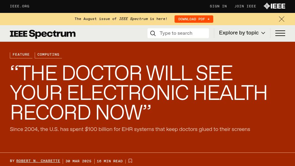 Screenshot of spectrum.ieee.org: EHRs: The hidden distraction in your doctor's office