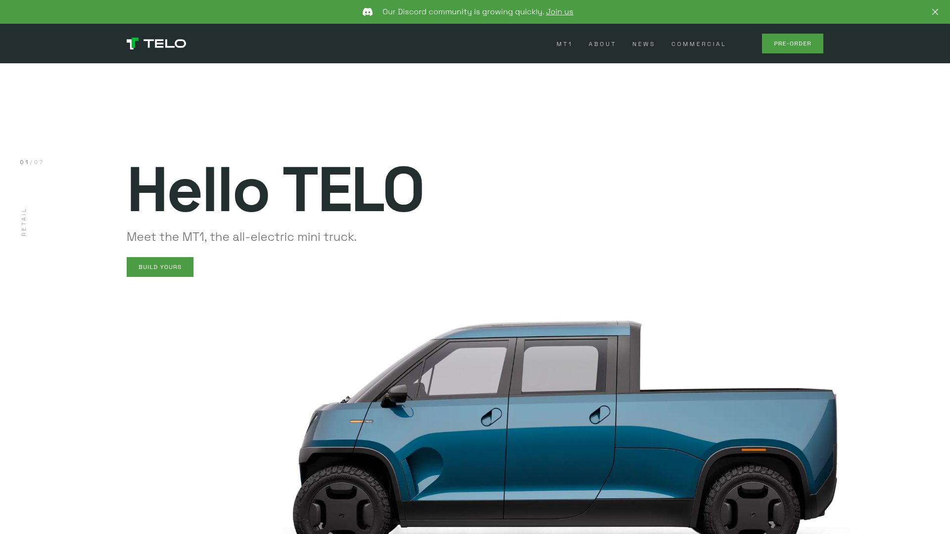 Screenshot of telotrucks.com: Telo MT1