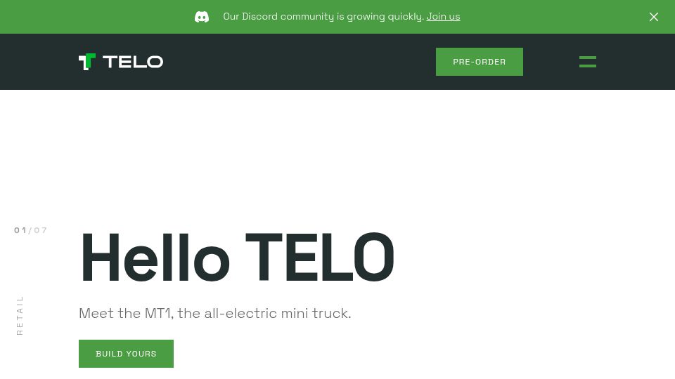 Screenshot of telotrucks.com: Telo MT1