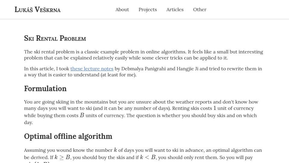 Screenshot of lesves.github.io: The Ski Rental Problem