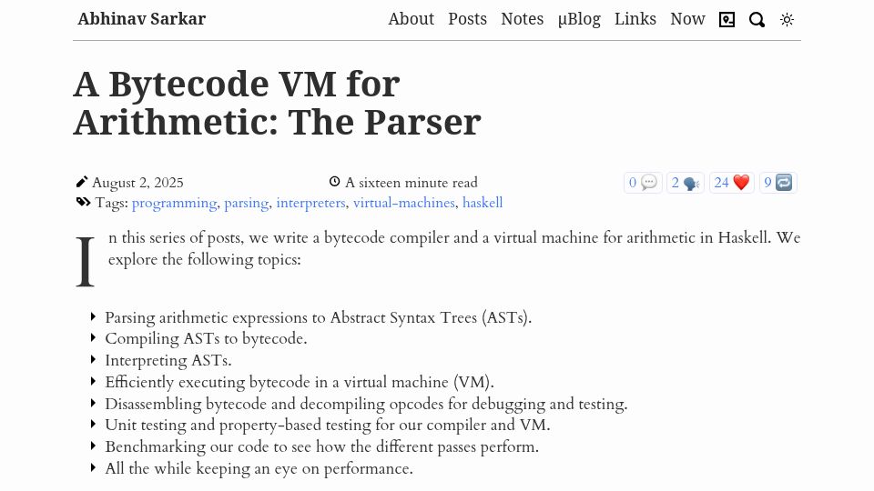 Screenshot of abhinavsarkar.net: A Bytecode VM for Arithmetic: The Parser