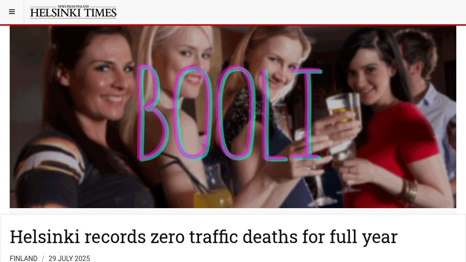 Screenshot of helsinkitimes.fi: Helsinki records zero traffic deaths for full year