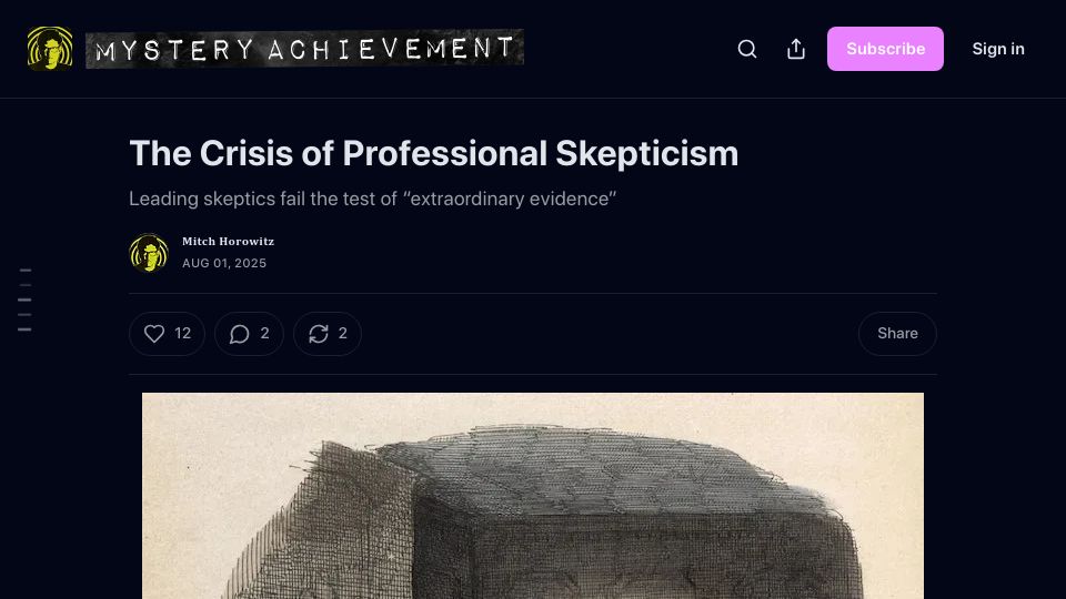 Screenshot of mitchhorowitz.substack.com: The Crisis of Professional Skepticism