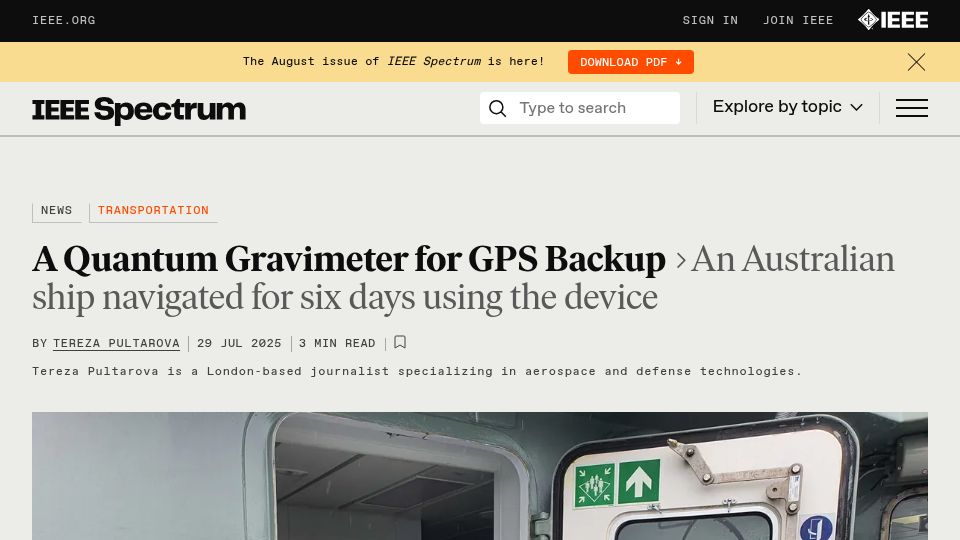 Screenshot of spectrum.ieee.org: A Quantum Gravimeter for GPS Backup