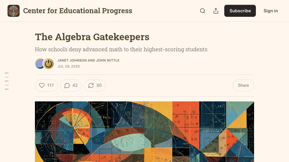 Screenshot of educationprogress.org: The Algebra Gatekeepers