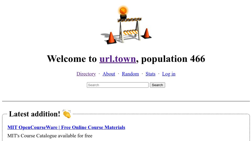 Screenshot of url.town: Welcome to url.town, population 465