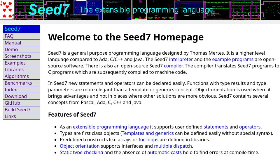 Screenshot of seed7.net: Seed7 – The Extensible Programming Language