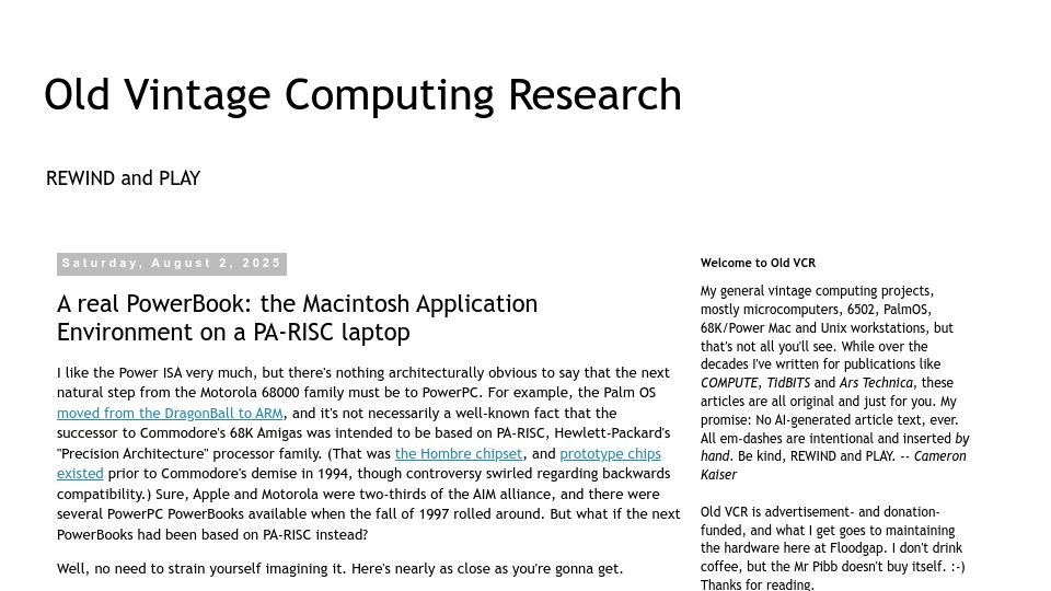 Screenshot of oldvcr.blogspot.com: A Real PowerBook: The Macintosh Application Environment on a Pa-RISC Laptop