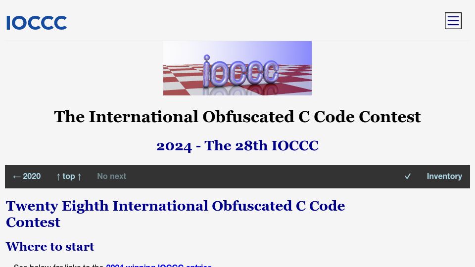 Screenshot of ioccc.org: Twenty Eighth International Obfuscated C Code Contest