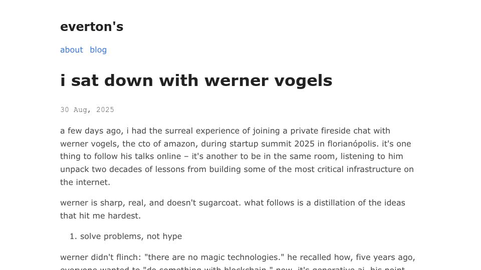 Screenshot of everton.xyz: I sat down with Werner Vogels, the CTO of Amazon