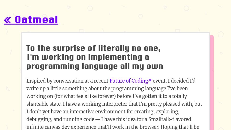 Screenshot of eli.li: I'm working on implementing a programming language all my own