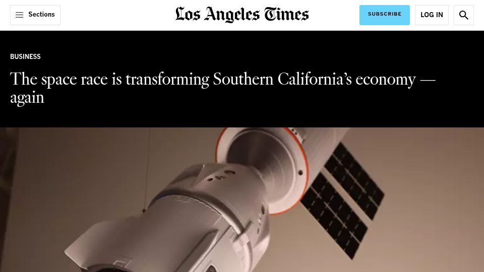 Screenshot of latimes.com: The space race is transforming Southern California's economy again