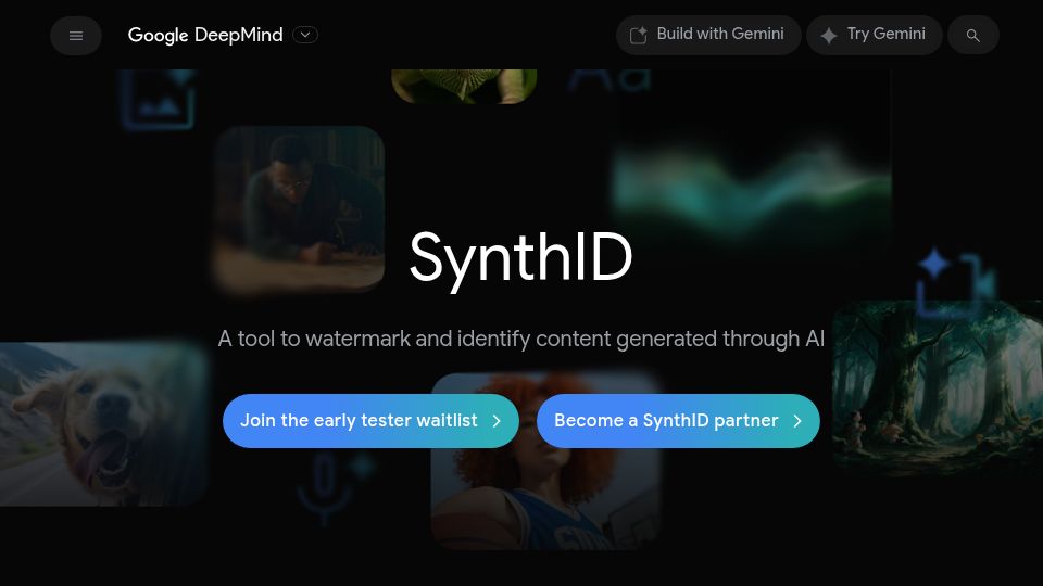 Screenshot of deepmind.google: SynthID – A tool to watermark and identify content generated through AI