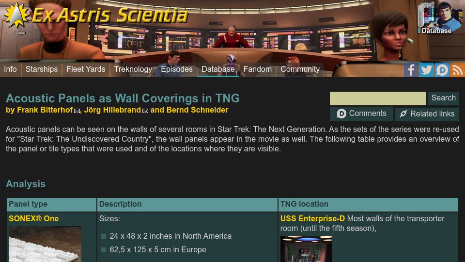 Screenshot of ex-astris-scientia.org: Acoustic Panels as Wall Coverings in Star Trek: The Next Generation
