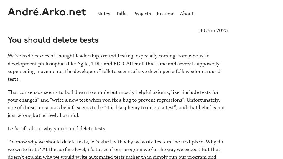 Screenshot of andre.arko.net: Delete tests