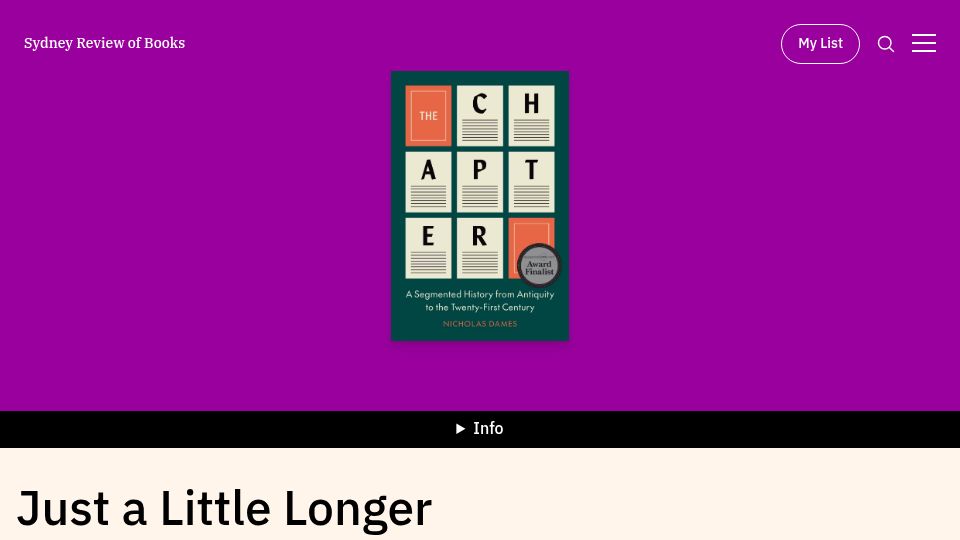 Screenshot of sydneyreviewofbooks.com: Why did books start being divided into chapters? A new history