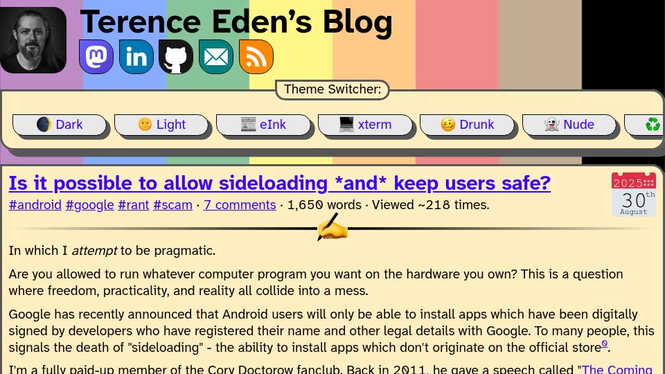 Screenshot of shkspr.mobi: Is it possible to allow sideloading and keep users safe?
