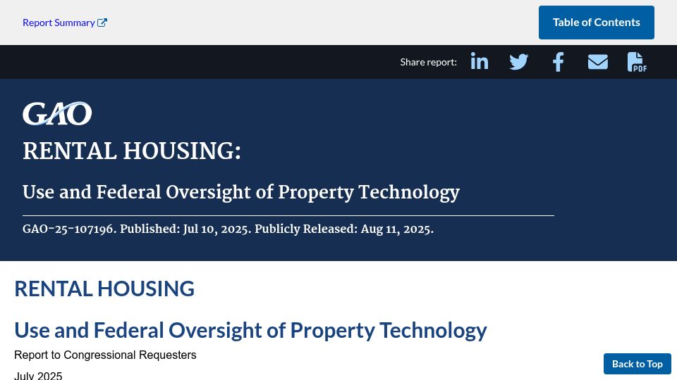 Screenshot of files.gao.gov: GAO warns of privacy risks in using facial recognition in rental housing