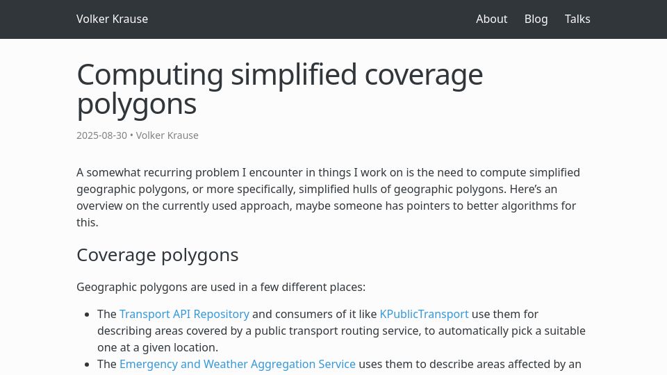 Screenshot of volkerkrause.eu: Computing simplified coverage polygons