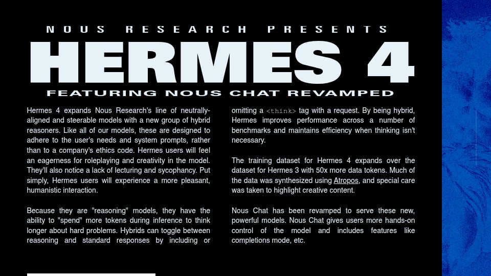 Screenshot of hermes4.nousresearch.com: Hermes 4