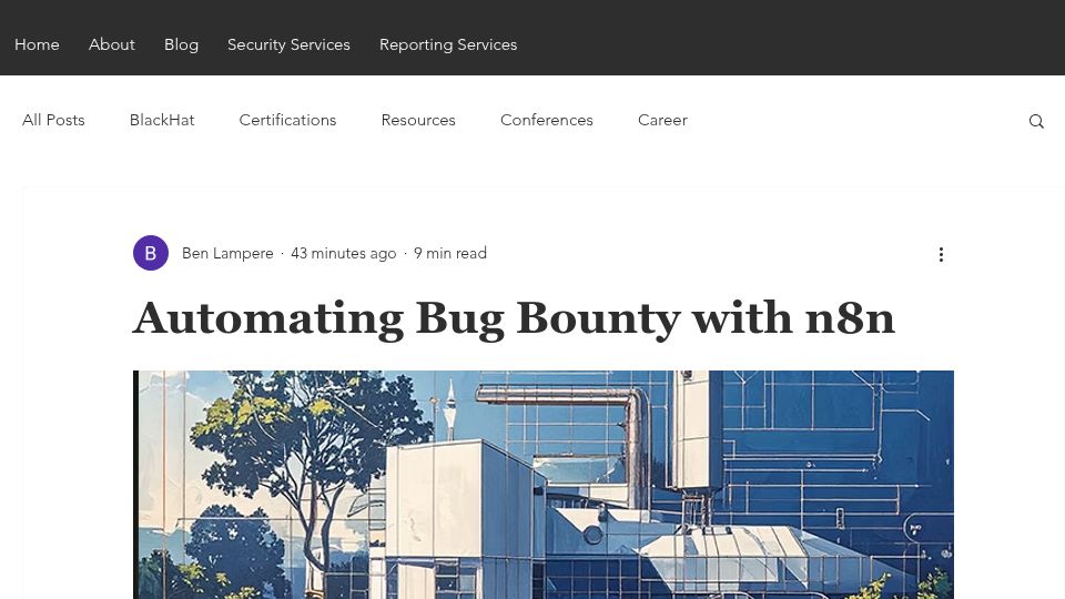 Screenshot of lampysecurity.com: Automating Bug Bounty with N8n