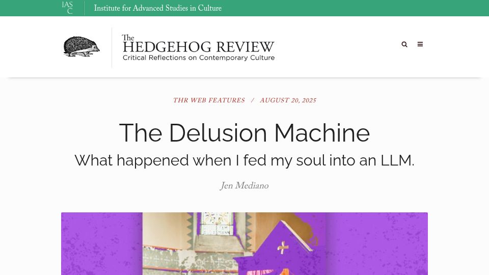 Screenshot of hedgehogreview.com: The Delusion Machine – What happened when I fed my soul into an LLM