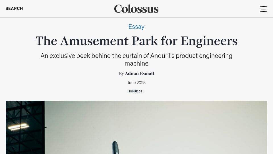 Screenshot of joincolossus.com: Anduril's product engineering machine