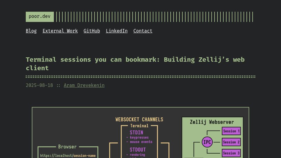 Screenshot of poor.dev: Terminal sessions you can bookmark