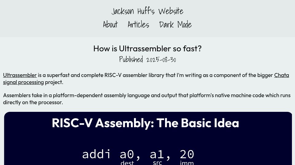Screenshot of jghuff.com: How is Ultrassembler so fast?