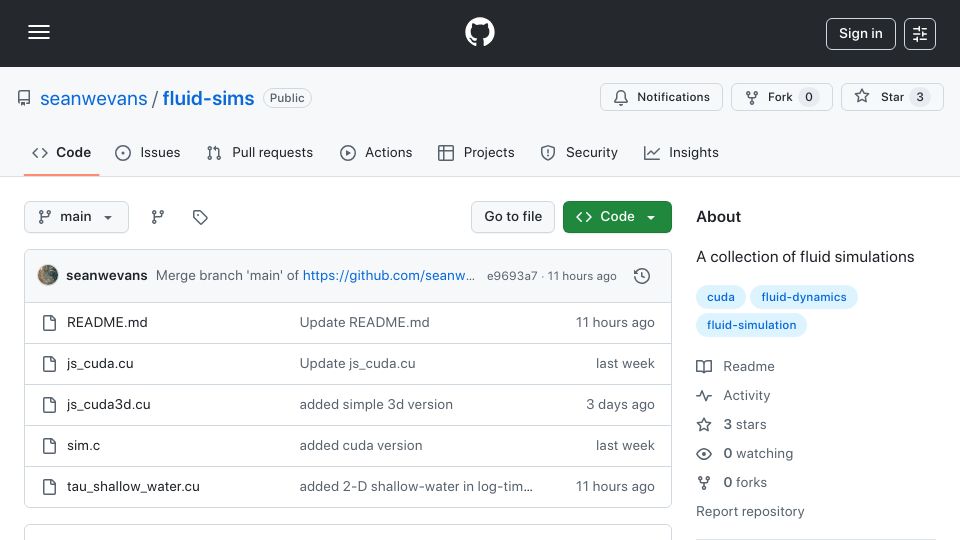 Screenshot of github.com: Show HN: An ncurses CUDA-based fluid simulation