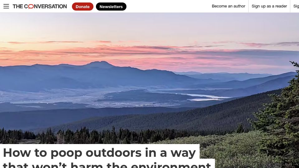 Screenshot of theconversation.com: Best practices for dealing with human waste in the great outdoors