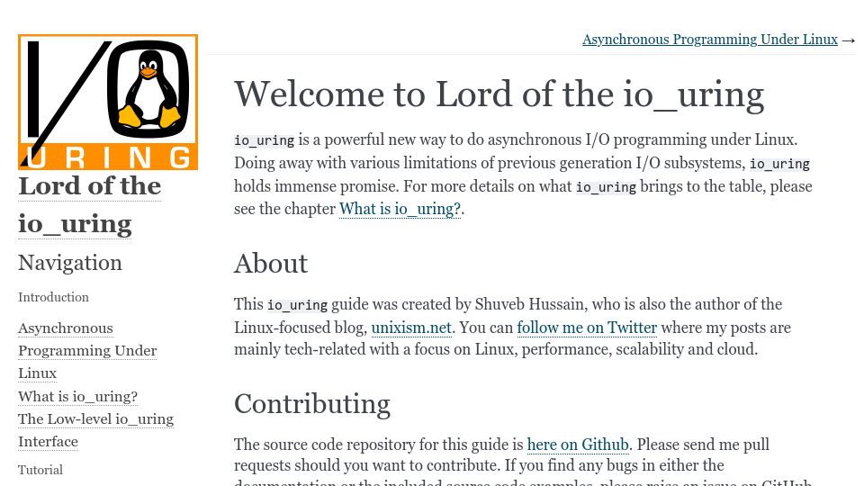 Screenshot of unixism.net: Lord of the Io_uring (2020)