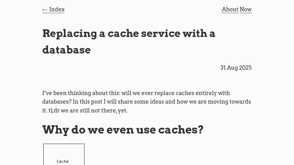 Screenshot of avi.im: Replacing a cache service with a database