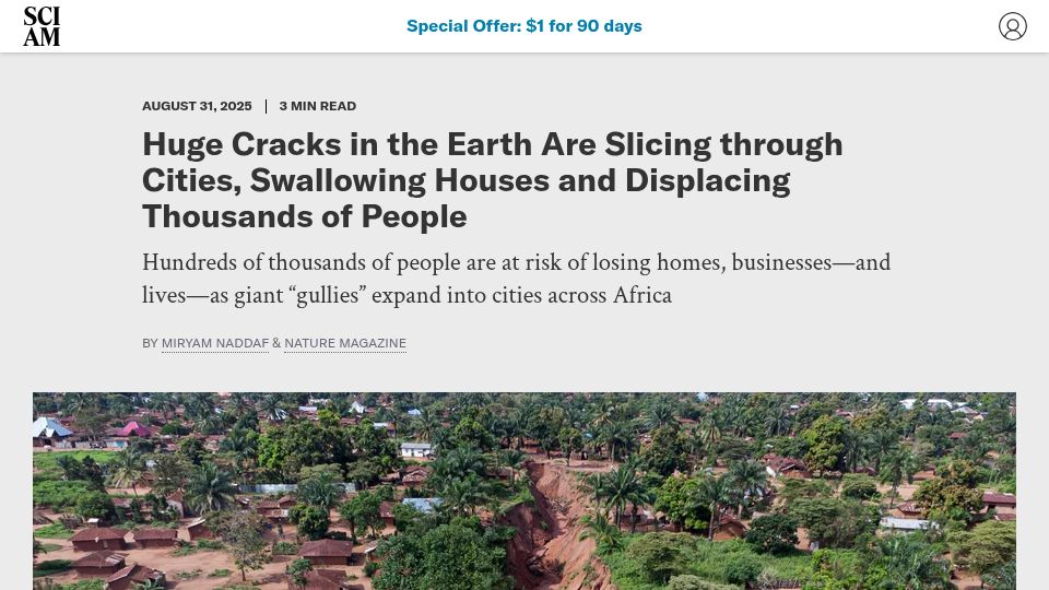 Screenshot of scientificamerican.com: Cracks in the Earth Are Slicing Through Cities